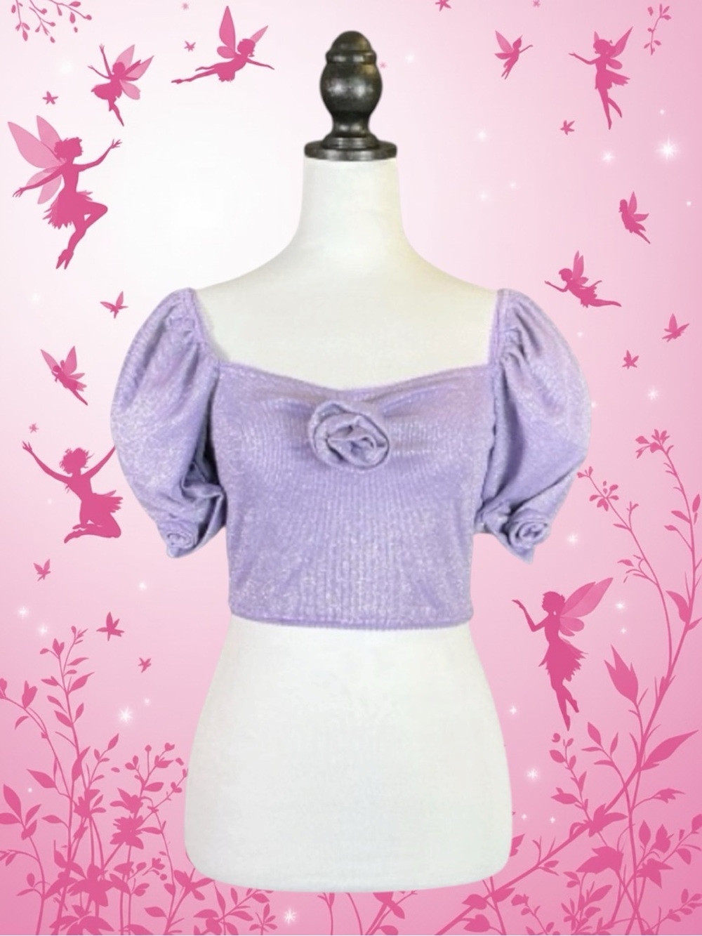 Dolls Kill Sugar Thrillz NWT Coquette Fairycore Balletcore Rosette Crop Top M